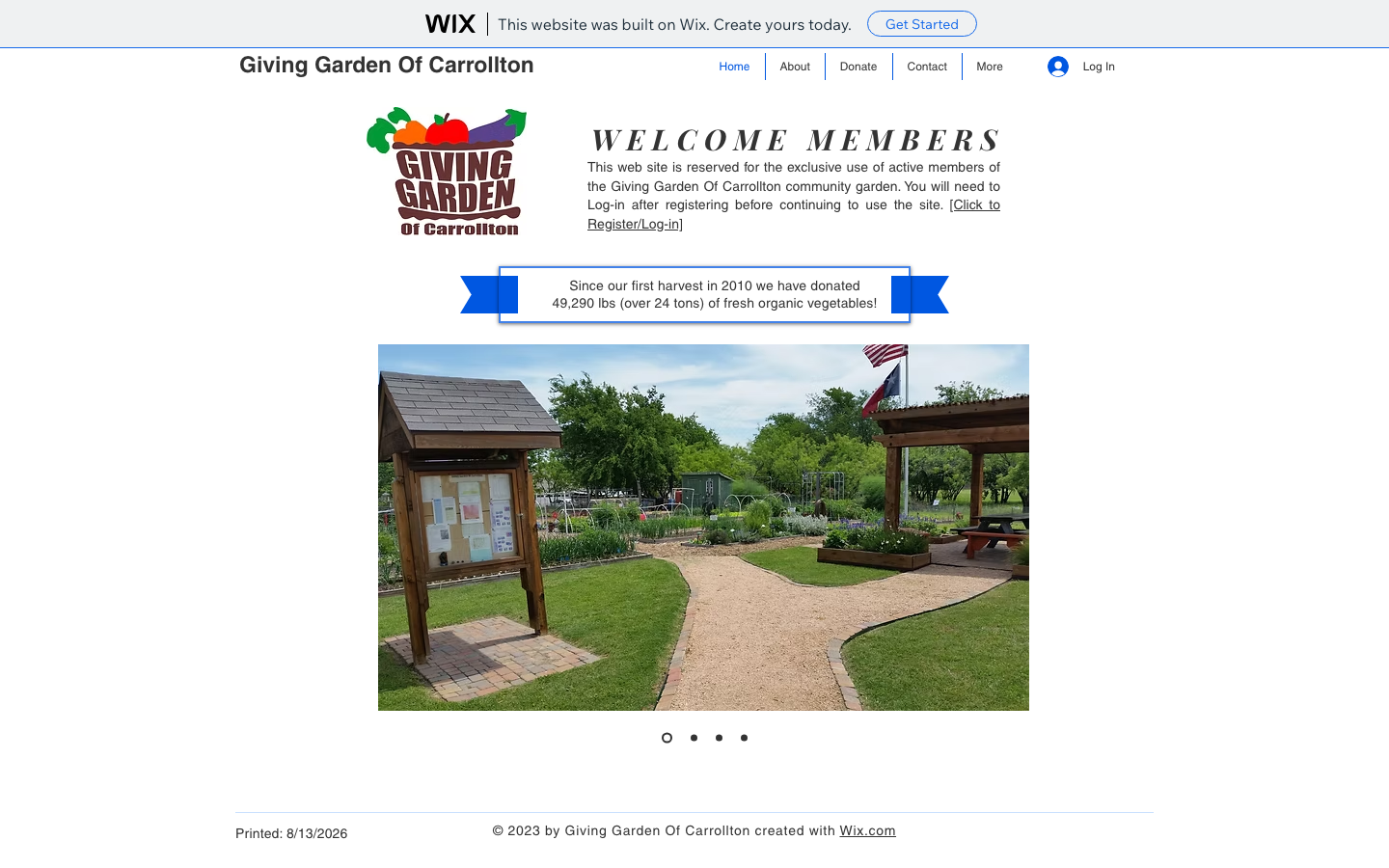 Old member site: a free Wix template with a login gate and no visible self-service functionality
