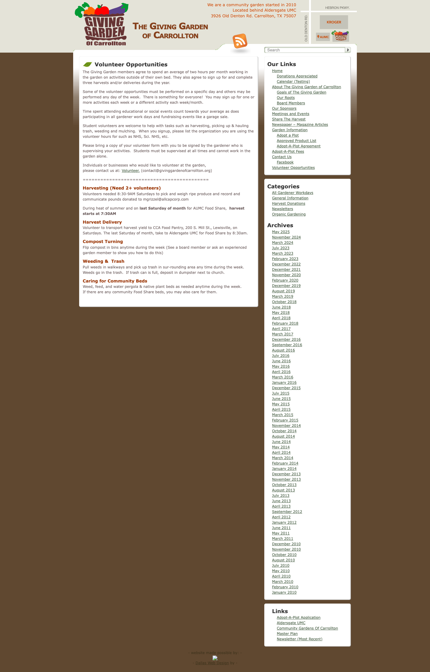 Old Volunteer Opportunities page, a plain text list with no imagery