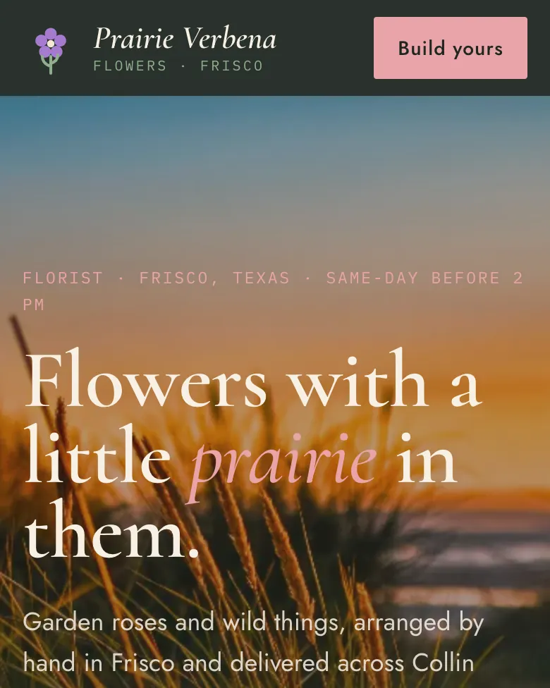 Prairie Verbena Flowers demo site on a phone